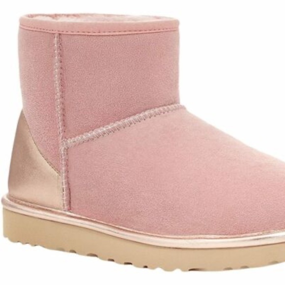 NEW UGG CLASSIC MINI SHINE Sheepskin Ankle Boots 1120872 SHELL PINK SIZE 7 NIB - Picture 4 of 14